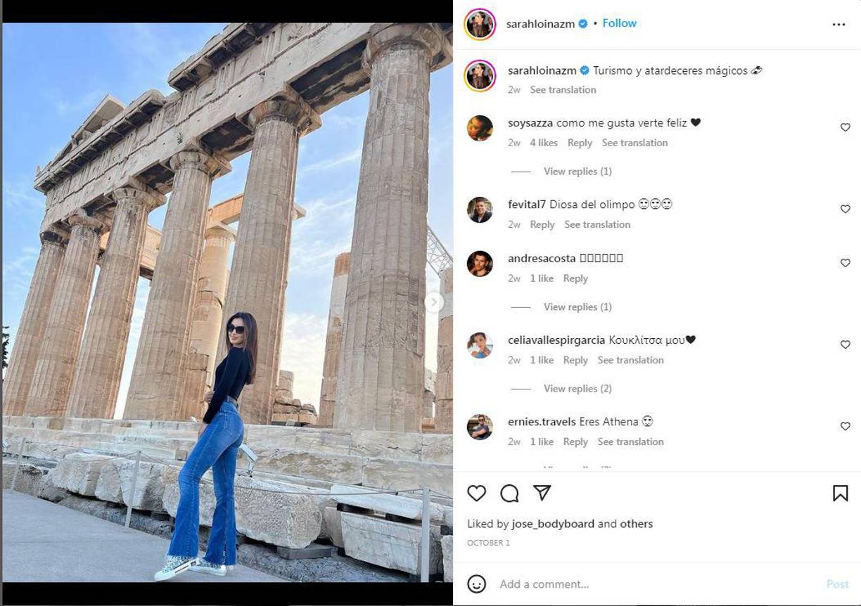  “Turismo y atardeceres mágicos”, escribió Sarah Loinaz en un post en su cuenta de Instagram.