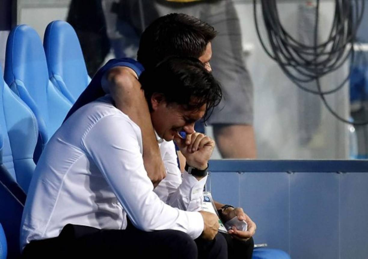 Zlatko Dalić, entrenador de Croacia, rompió a llorar en el banquillo tras lograr la clasificación a semifinales del Mundial de Rusia 2018. Foto EFE