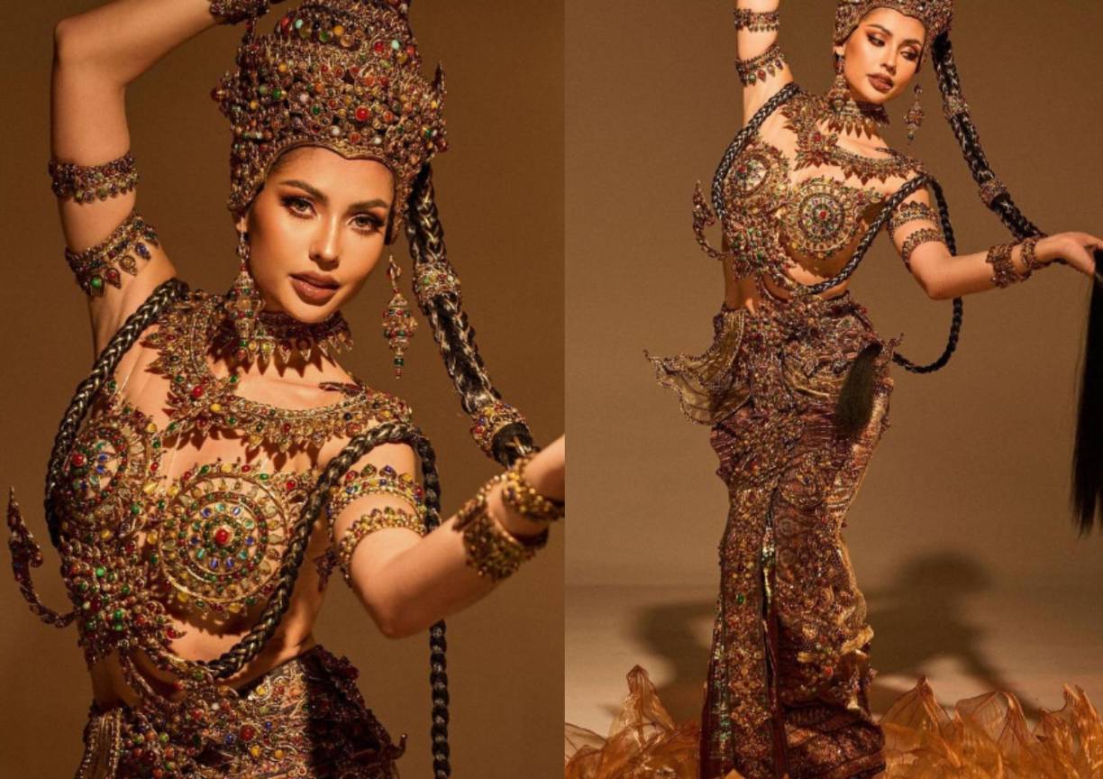 Miss Universo Tailandia Anntonia Porsildis dejó a todos con la boca abierta con su cautivador andar, sus expresivos gestos faciales y sus elegantes movimientos. Diseñado por el modisto tailandés Kamolrose Thunphirom, el traje de Anntonia, “La Diosa de Ayothaya”, está inspirado en el antiguo reino budista de Ayutthaya y representa a la Madre Tierra como un ser divino.