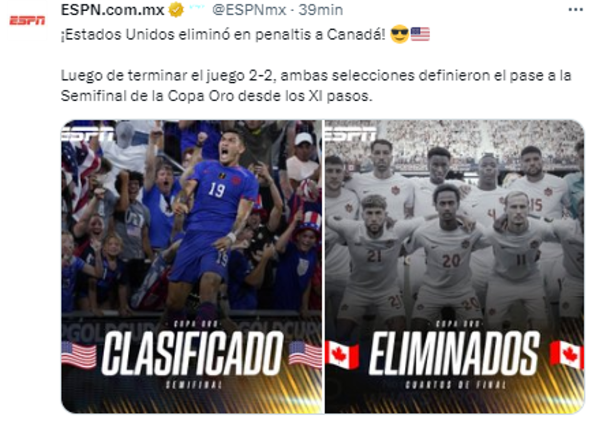 ESPN: “¡Estados Unidos eliminó en penales a Canadá!”