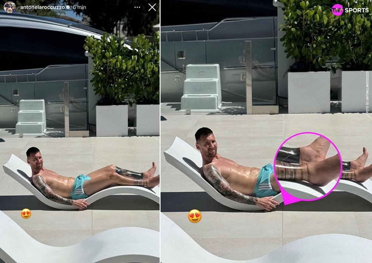 El 10, que durante la jornada calurosa de Miami disfrutó primero del sol en el día -como mostró Antonela con esta foto que subió a su Instagram- y por la noche se dirigió al Chase Stadium para observar a sus compañeros.