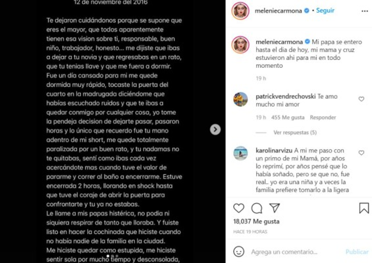 'Te dejaron cuidándonos porque se supone que eres mayor. Todos tienen esa visión sobre ti: responsable, buen niño, trabajador, honesto', escribió la joven.