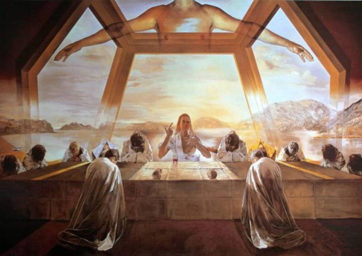 LA ÚLTIMA CENA (1955)<br/>Otro ejemplo de tema religioso en la obra de Dalí, evidentemente inspirado en el arte de Leonardo Da Vinci, pero con un decidido toque surrealista.
