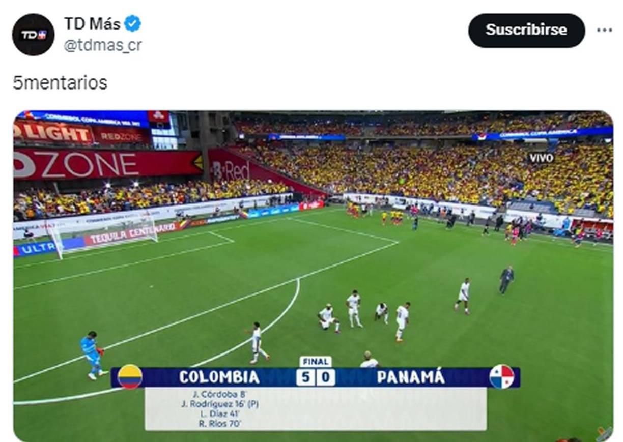 TD Más de Costa Rica se burla de los panameños por la paliza de 5-0 que recibieron ante Colombia. “5mentarios”.
