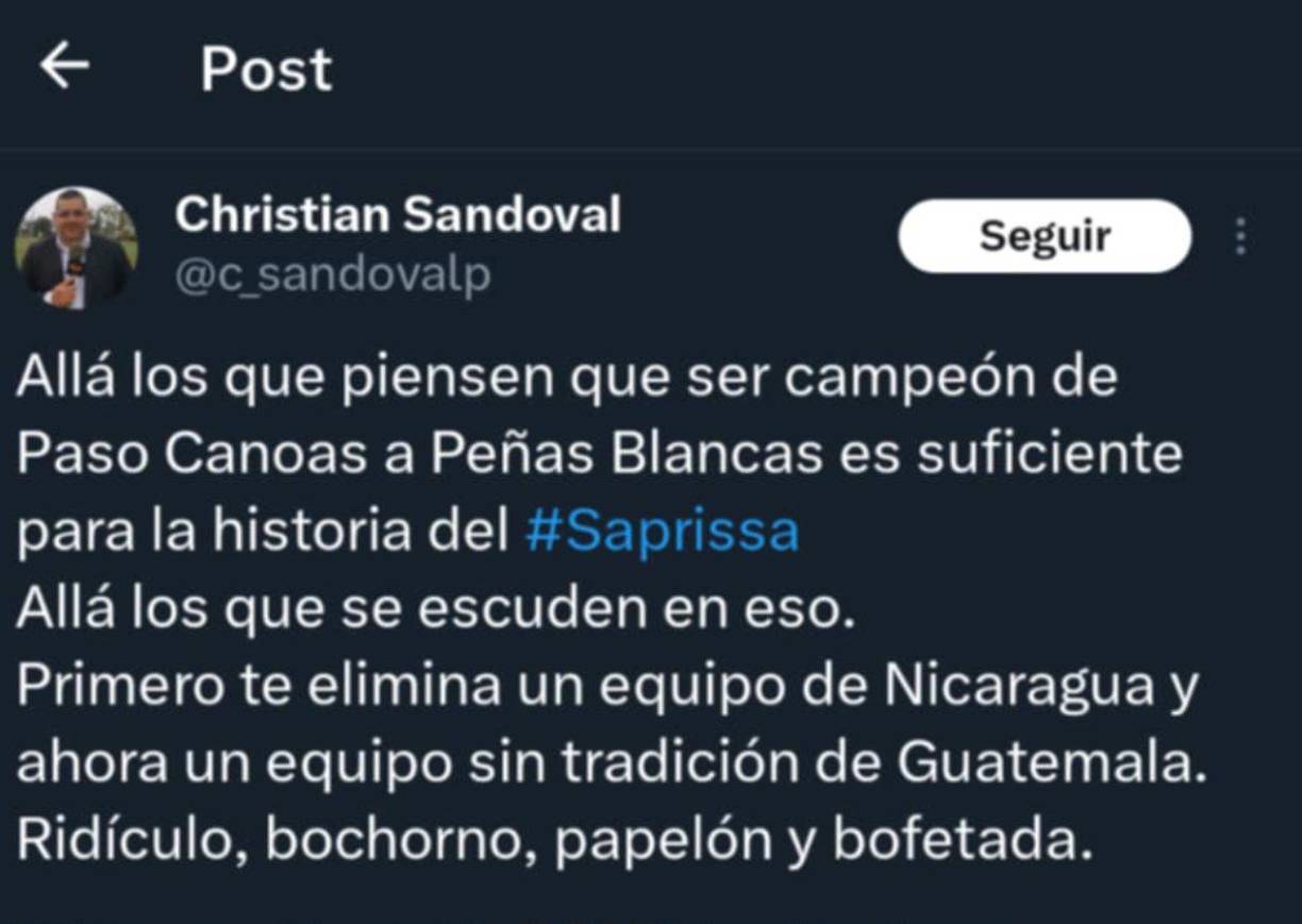 El periodista Cristian Sandoval recordó que en la campaña anterior el Real Estelí eliminó al Saprissa y ahora lo hizo un club de Guatemala.