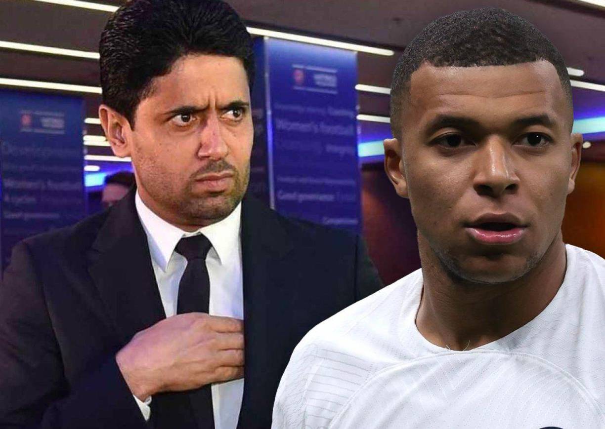 Nasser al-Khelaïfi, presidente del PSG, se encuentra molesto por la salida del delantero francés.