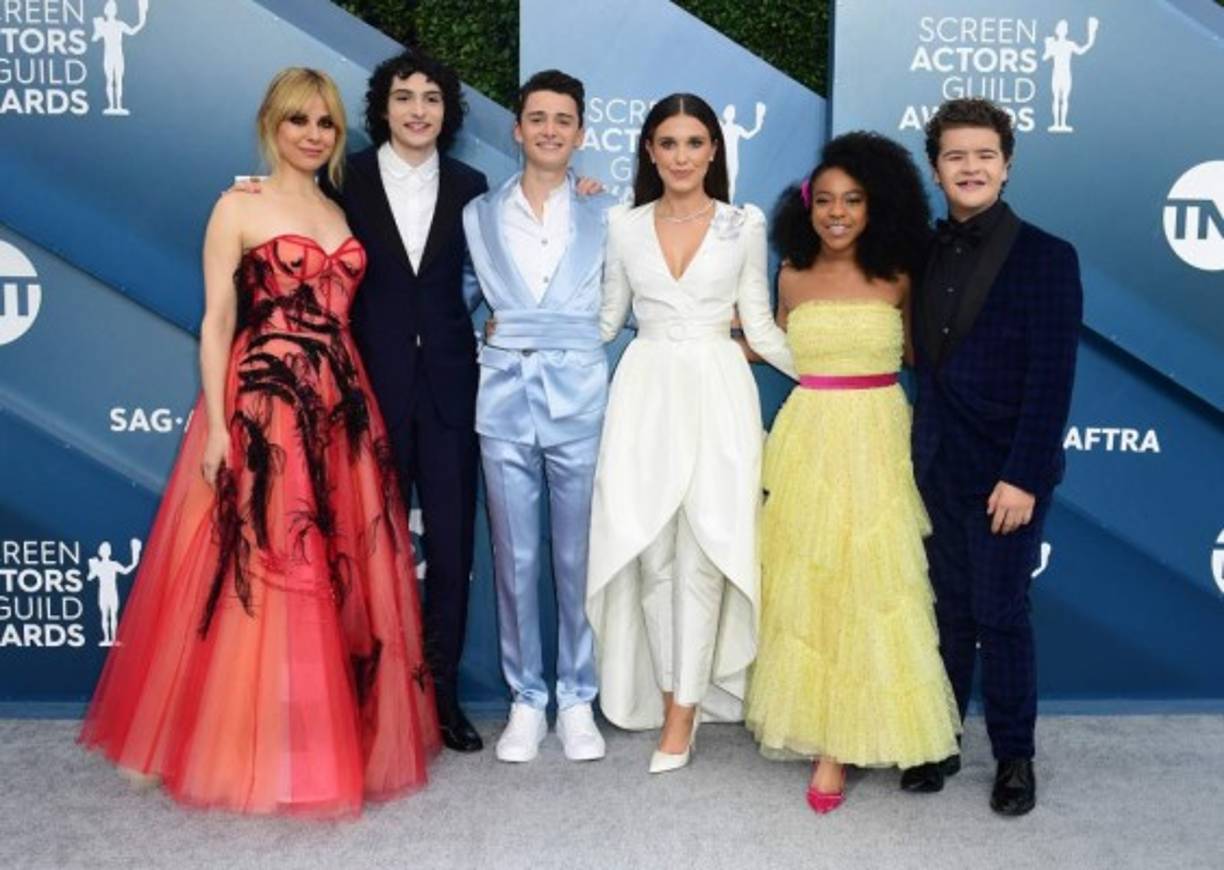 Parte del elenco de 'Stanger Things' de Netflix, Cara Buono, Finn Wolfhard, Noah Schnapp, Millie Bobby Brown, Priah Ferguson y Gaten Matarazzo.<br/><br/>