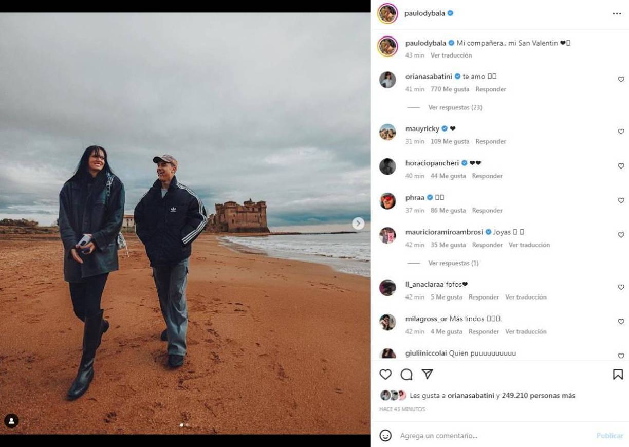 Dybala celebra otro San Valentín más al lado de Oriana Sabatini: “Mi compañera, mi San Valentín”.