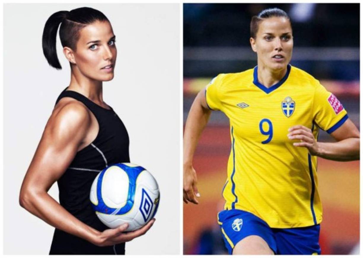 Jessica Landstrom. Esta bella delantera fue una de las figuras de la selección sueca en el tercer lugar que obtuvieron en el mundial de Alemania 2011, en el que anotó el gol que le permitió a su país llegar a la semifinal. Tiene 32 años.