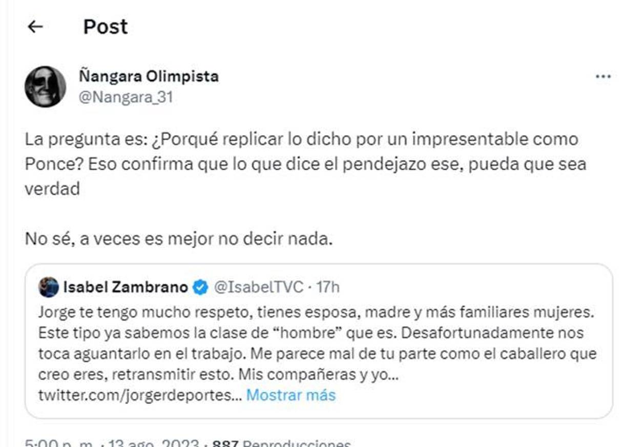 A Isabel se le cuestionó por el hecho de responder y la chica aclaró sin rodeos.