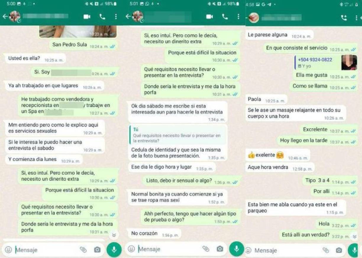 Las hondureñas que están interesadas en trabajar como “masajistas” y ofrecer servicios sexuales deben someterse a una entrevista.