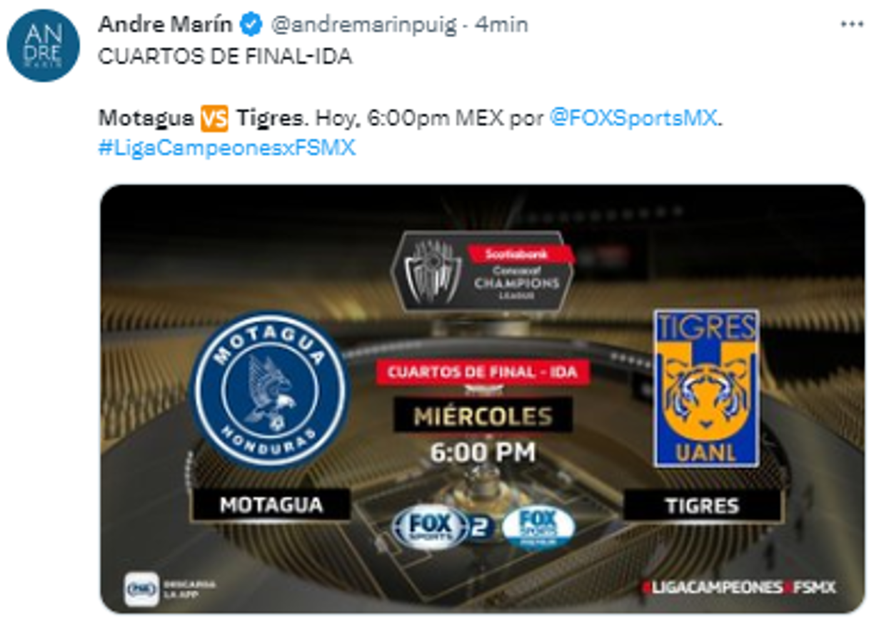 Andre Marín publicó en sus redes sociales la previa del encuentro. 