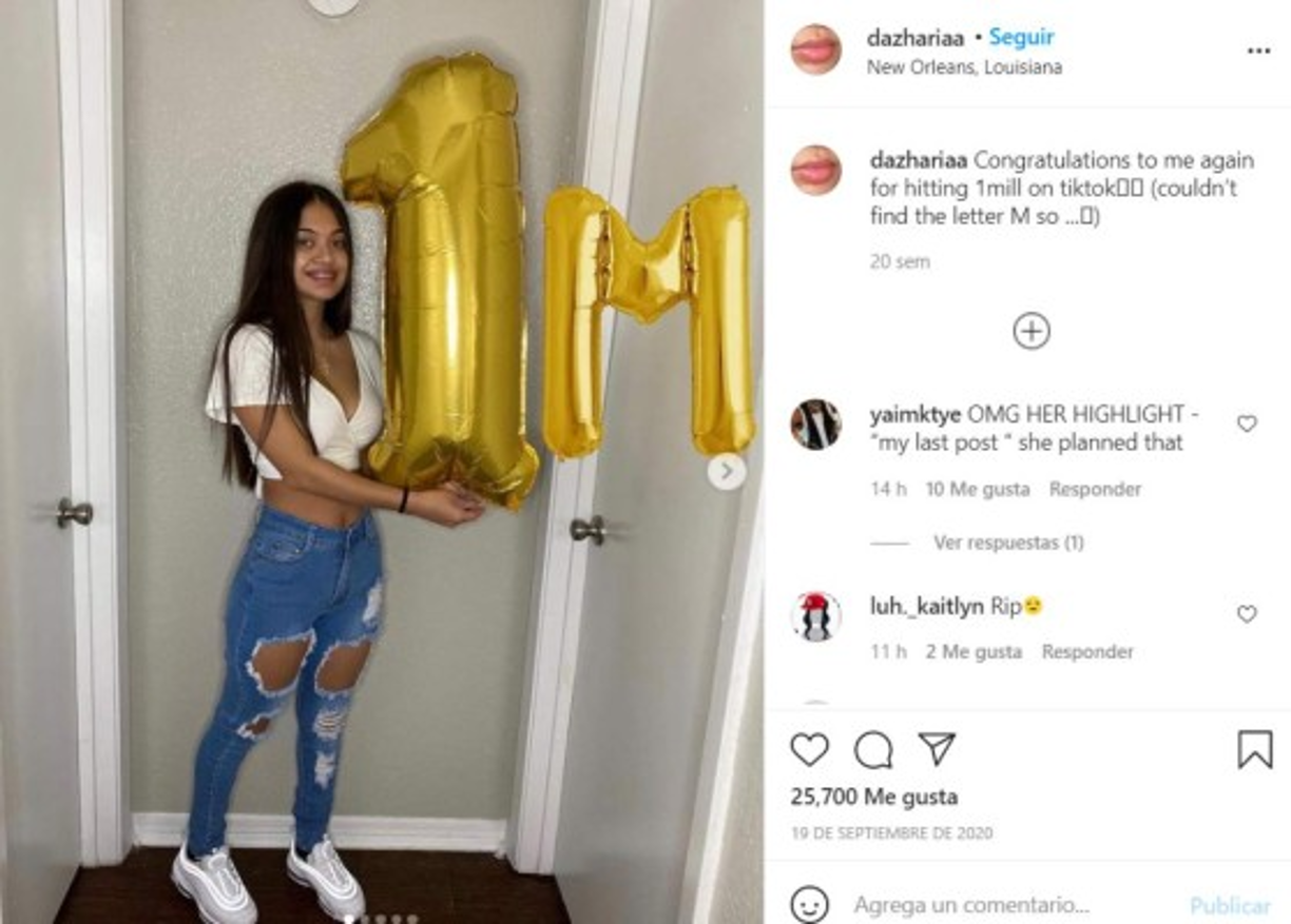Dazharia había amasado más de un millón de seguidores en la app de videos TikTok y también publicaba con regularidad en otras plataformas como YouTube o Instagram para mostrar su versión de los retos más populares del momento en la esfera virtual o su día a día.