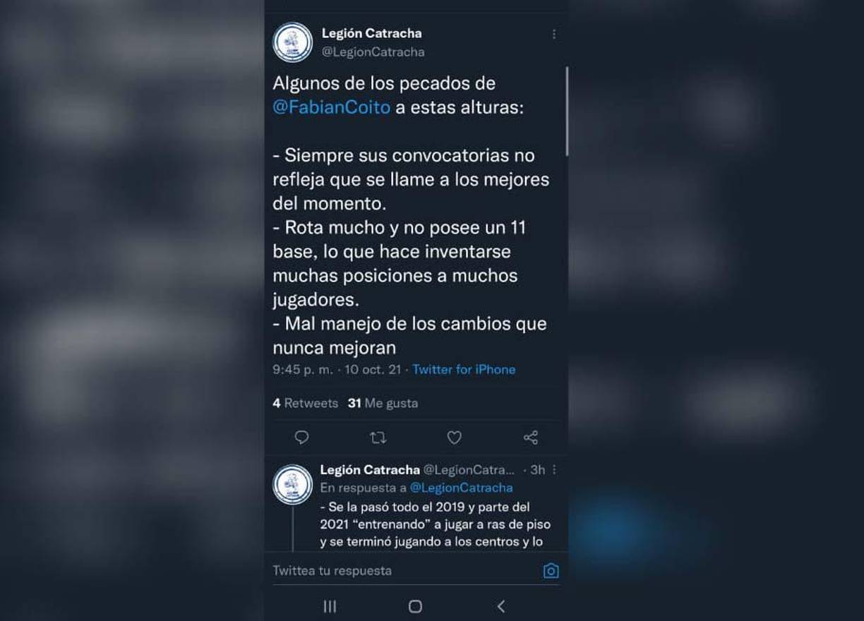 Legión Catracha en sus redes sociales remarcó algunos de los pecados de Fabián Coito.