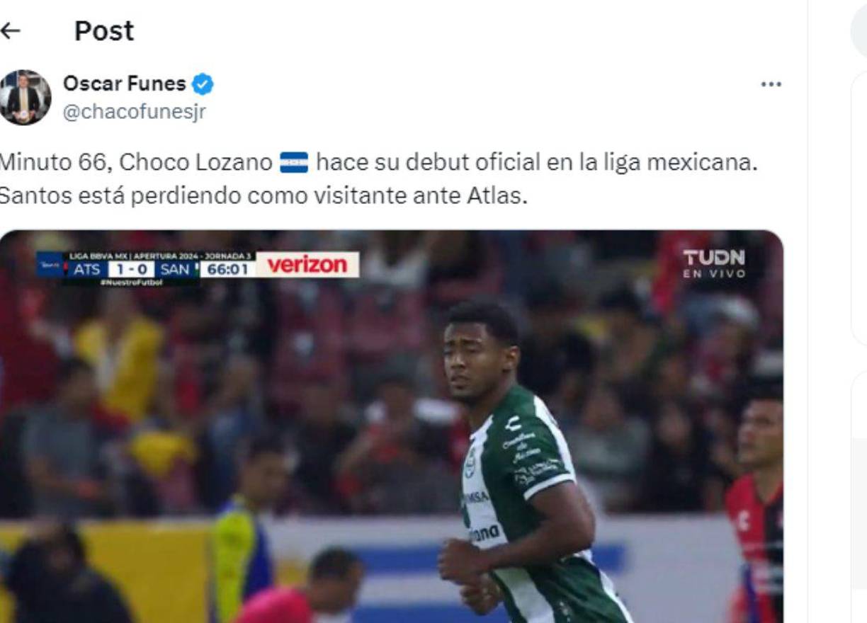 Chaco Funes de Honduras estuvo pendiente del debut de Choco.