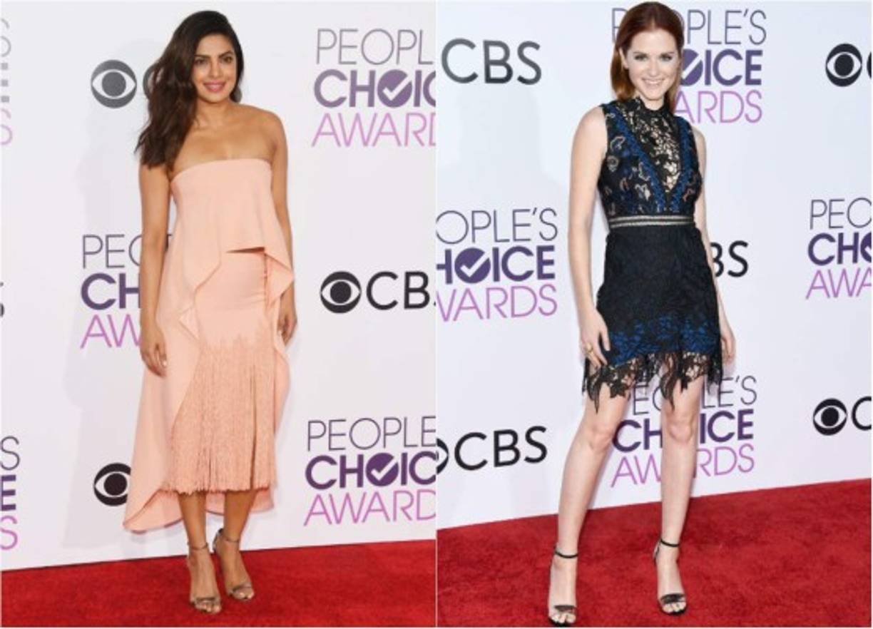 Priyanka Chopra lució uno de los colores de la temporada al optar por un vestido rosa con flecos de la la diseñadora Sally LaPointe.<br/><br/>La actriz Sarah Drew está entre las mejores vestidas por los detalles y la combinación del negro y el azul en su atuendo Self Portrait. <br/>