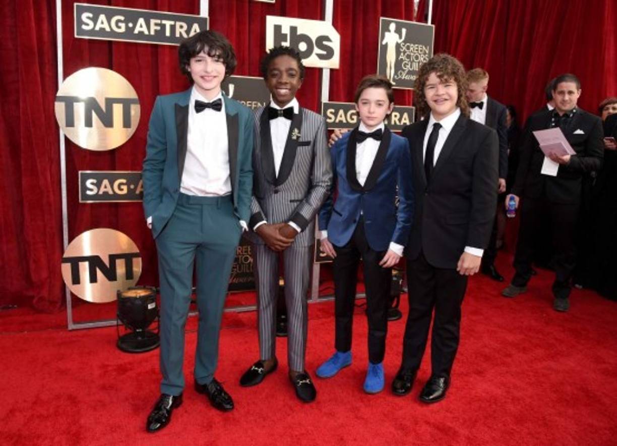 Los pequeños actores Finn Wolfhard, Caleb McLaughlin, Noah Schnapp and Gaten Matarazzo.