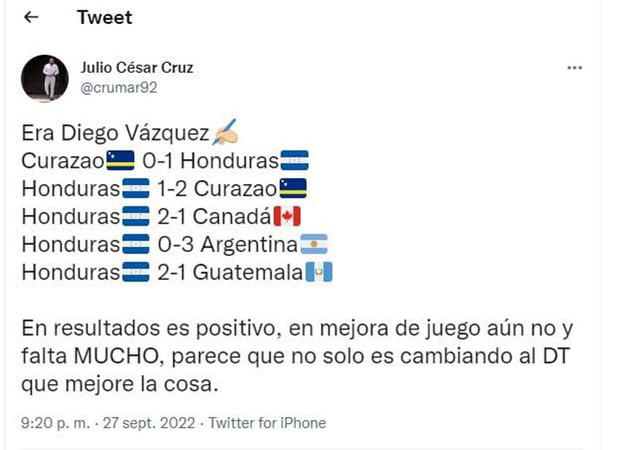 Julio Cruz señaló los números de Diego Vázquez al frente de la Bicolor.