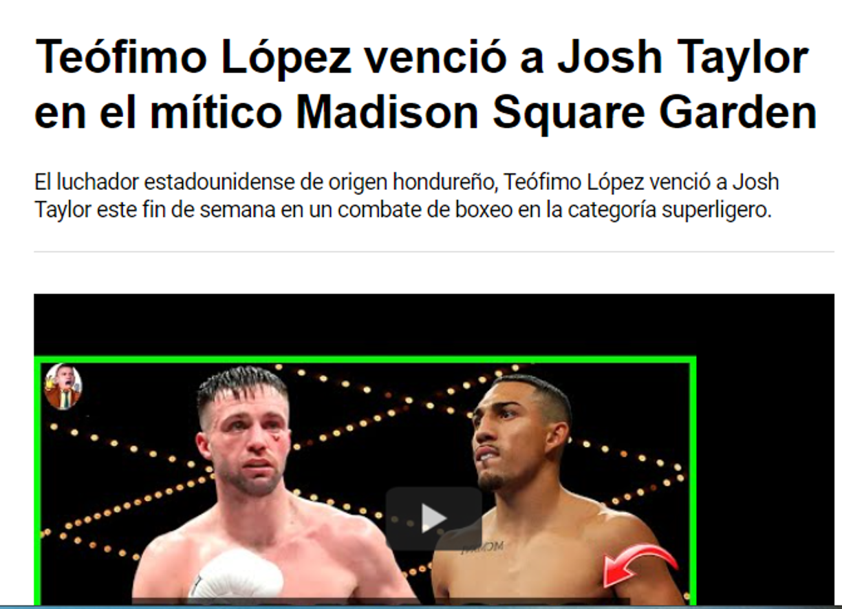 Depor: “Teófimo López venció a Josh Taylor en el mítico Madison Square Garden”