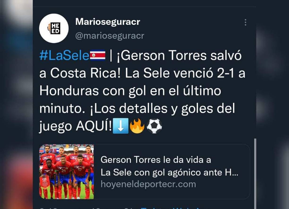 Gerson Torres del Herediano fue el héroe de Costa Rica al marcar el gol que le dio la victoria ante Honduras a los 95 minutos.