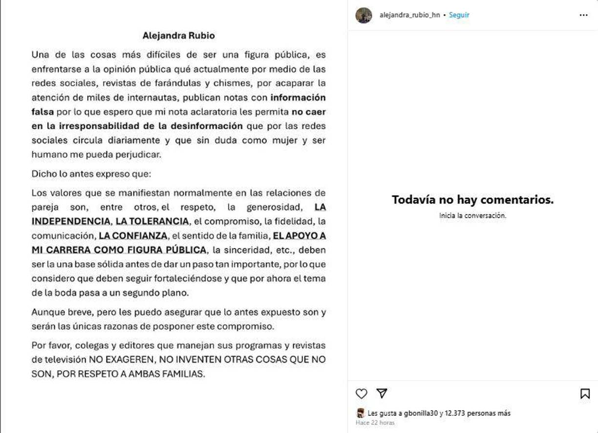 Esta decisión fue tomada por Alejandra debido a la gran cantidad de mensajes que recibió de internautas preguntándole si había terminado o no con su pareja. 