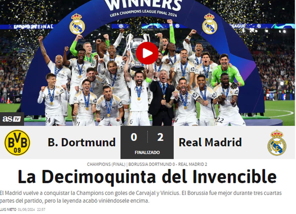 “La Decimoquinta del Invencible”, publicó Diario AS de España.