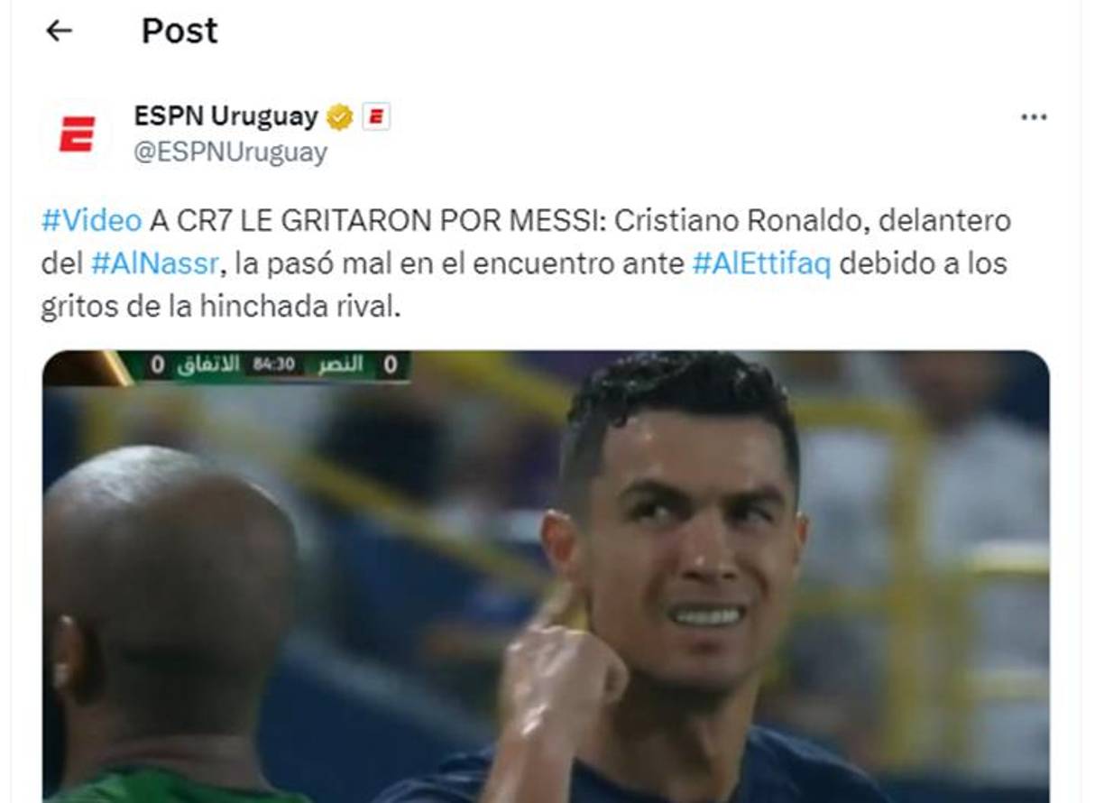 CR7 reaccionó molesto con la afición que le gritaba Messi.