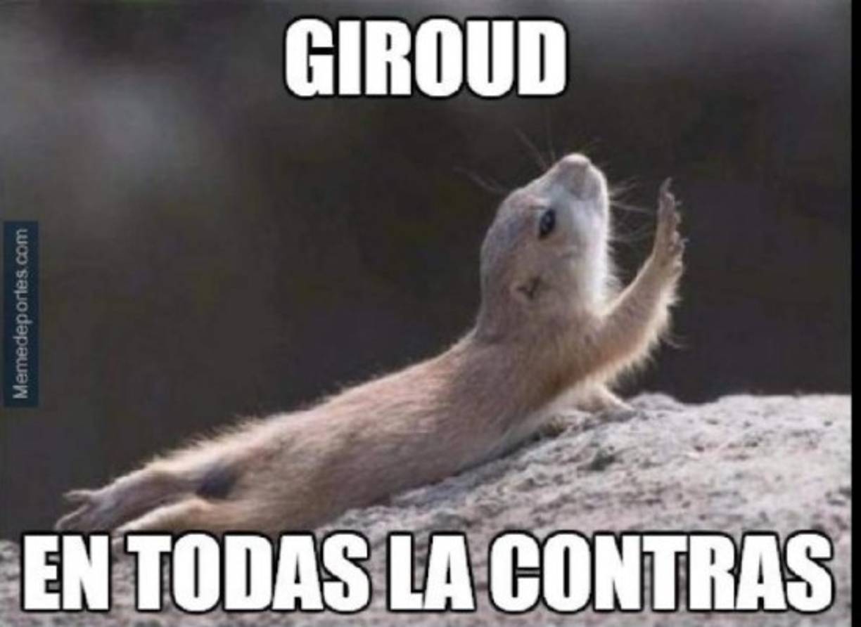 El delantero francés Oliver Giroud no es el más veloz a la hora de los contragolpes y los memes no lo perdonan.