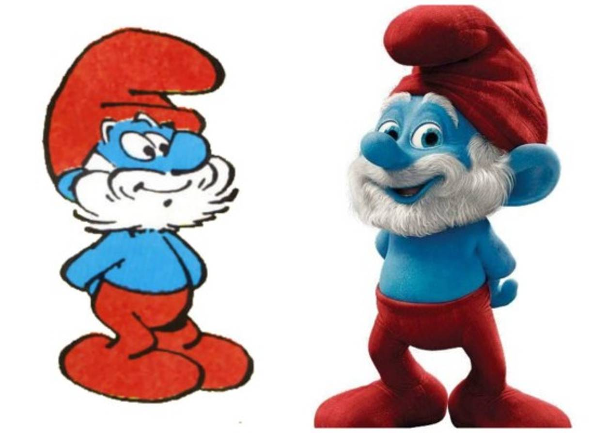 Papá Pitufo en 1958 y la versión computarizada de 2011.