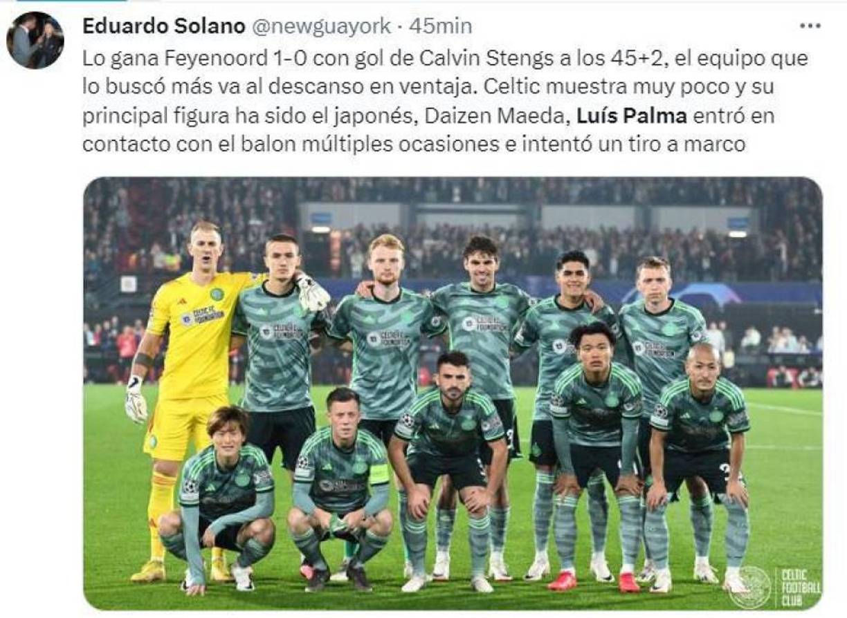 Los datos de Eduardo Solano sobre el debut de Luis Palma con el Celtic en la Champions League. 