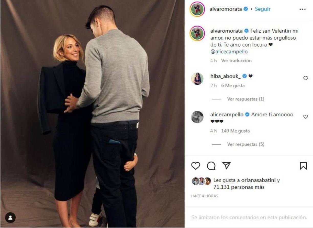 Morata fue expresivo con su pareja Alice Campello: “No puedo estar más orgulloso de ti. Te amo con locura”.