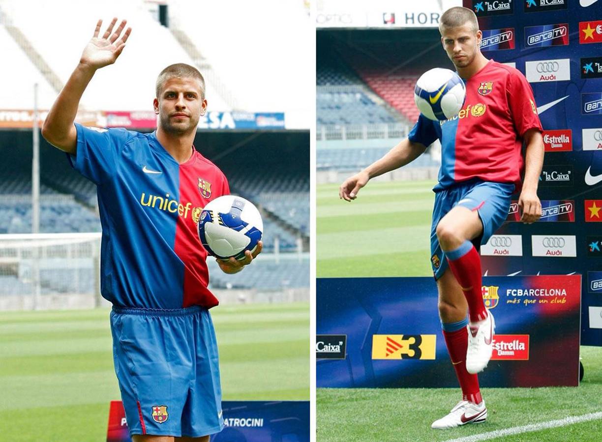 Gerard Piqué durante su presentación con el FC Barcelona en el Camp Nou.
