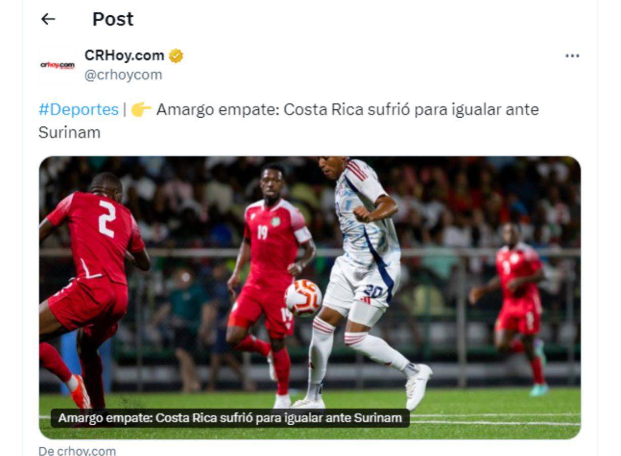 ”Amargo empate “, mencionaron en CR Hoy. 