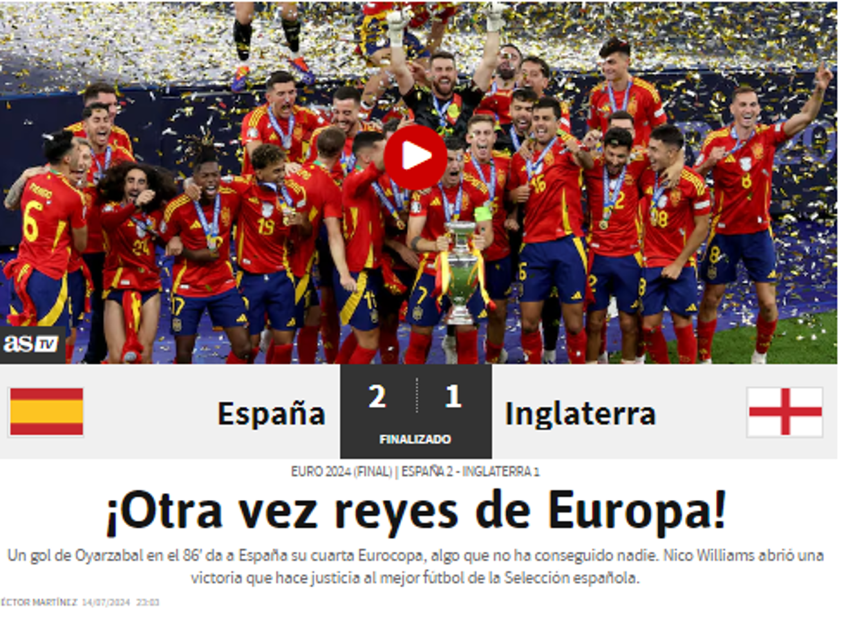 “Otra vez Reyes de Europa”, Diario As de España.