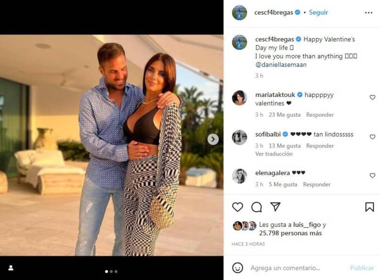 “Te amo más que a nada”, escribió Cesc Fabregas a su hermosa pareja Daniella Semaan.