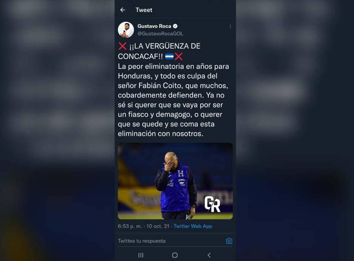 Gustavo Rodríguez(Diario Diez): “La vergüenza de Concacaf. La peor eliminatoria en años para Honduras, y todo es culpa del señor Fabián Coito, que muchos, cobardemente defienden”.