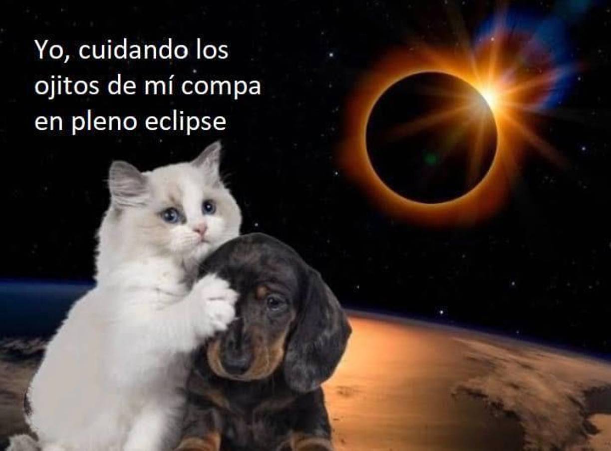 ”Yo cuidando de los ojitos de mi compa en pleno eclipse”, fue otro de los memes que acaparó la atención de los cibernautas hondureños.