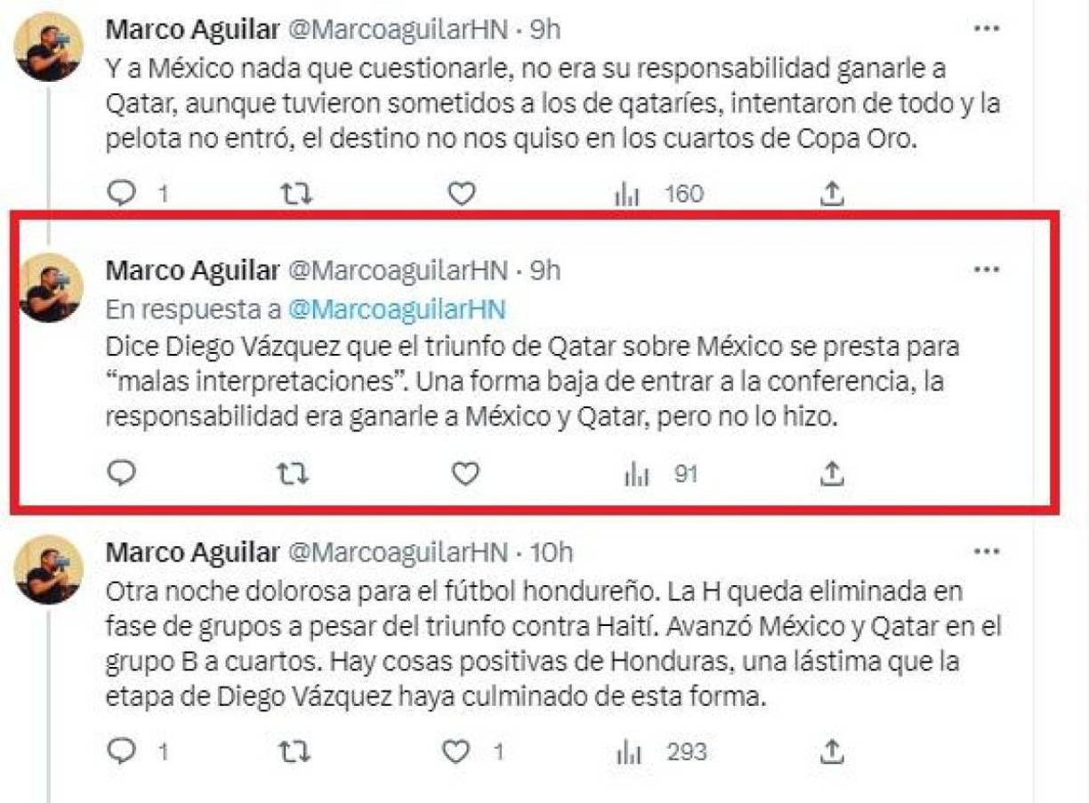 El periodista Marco Aguilar señaló a Diego Vázquez por sus palabras sobre lo ocurrido en el México vs Qatar.