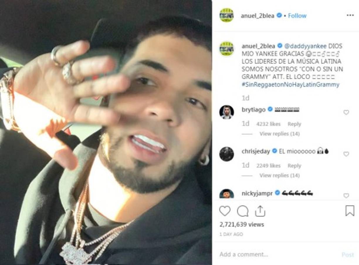 Anuel AA también se pronunció con un video en el que secunda a Daddy Yankee, además de mencionar que sin ellos no hay quien intérprete en la 20 ceremonia de los Latin Grammy.