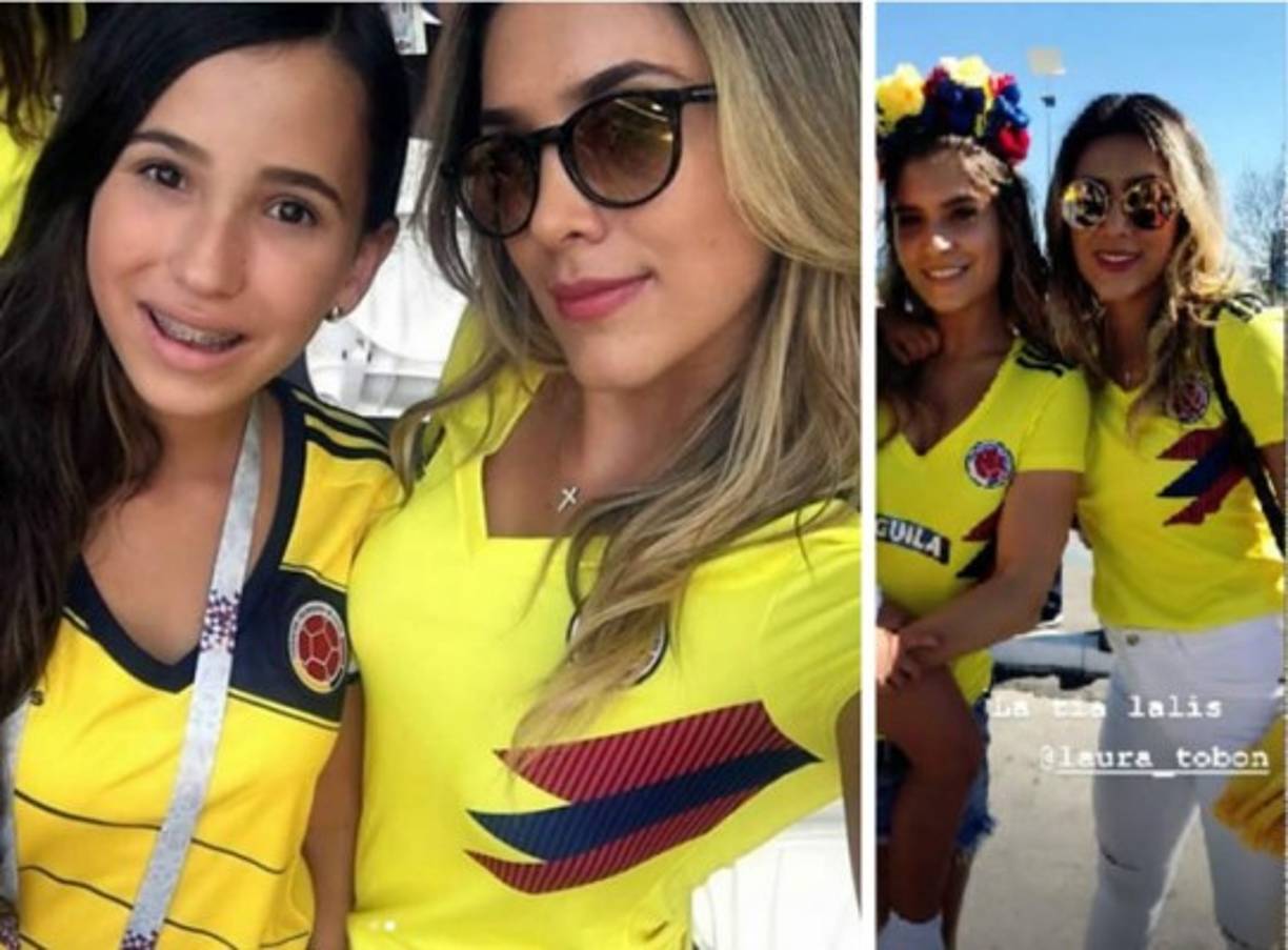 Daniela Ospina, ex esposa de James Rodríguez y hermana del portero David Ospina, apoyando a Colombia ante Senegal. Foto Instagram