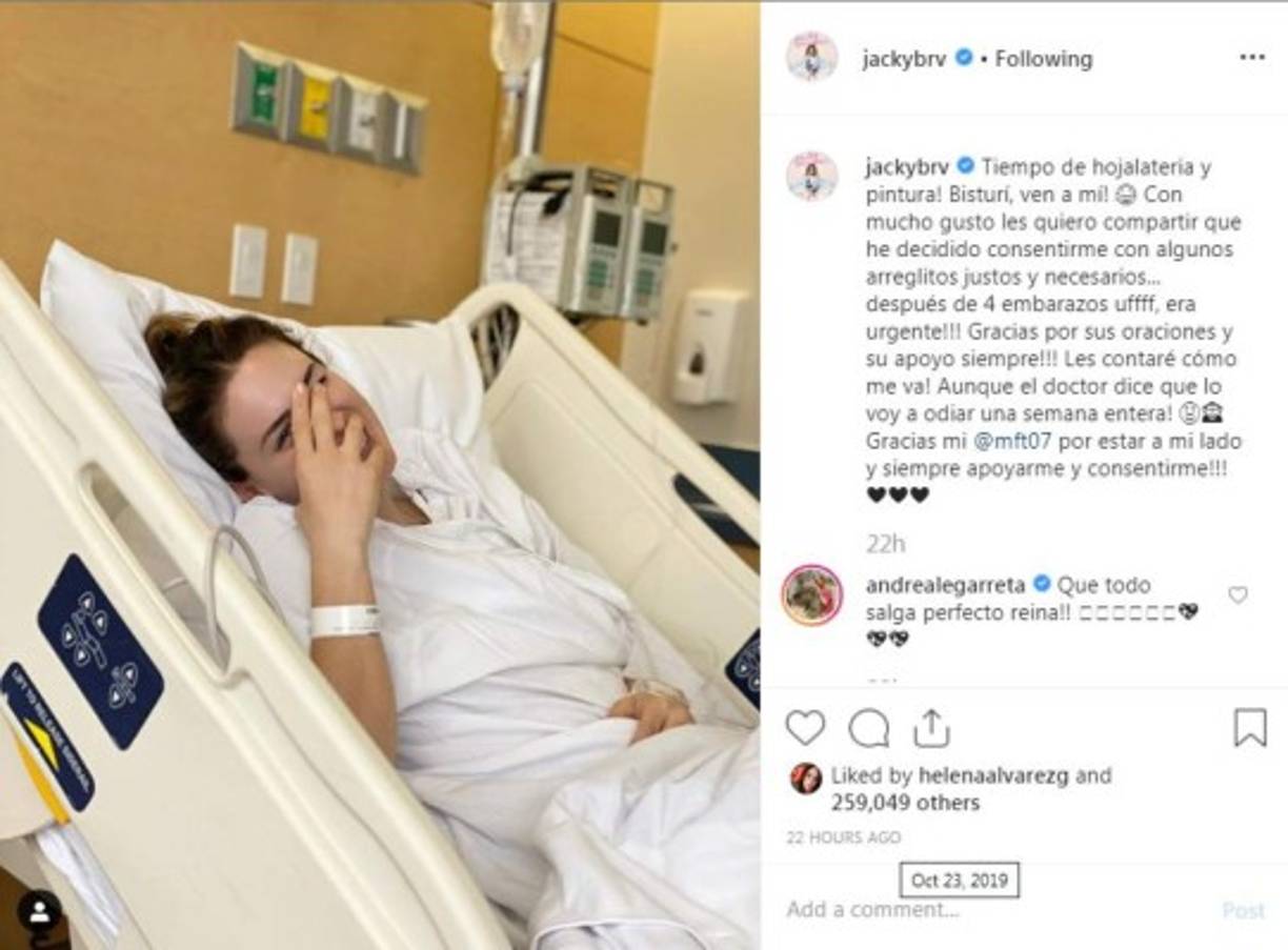 'Con mucho gusto les quiero compartir que he decidido consentirme con algunos arreglitos justos y necesarios... después de 4 embarazos uffff, era urgente!!!', agregó en el mismo post.<br/>