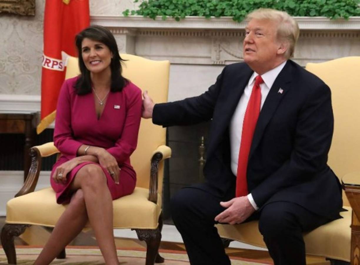 WASHINGTON, DC - OCTOBER 09: U.S. President Donald Trump announces that he has accepted the resignation of Nikki Haley as US Ambassador to the United Nations, in the Oval Office on October 9, 2018 in Washington, DC. President Trump said that Haley will leave her post by the end of the year. Mark Wilson/Getty Images/AFP