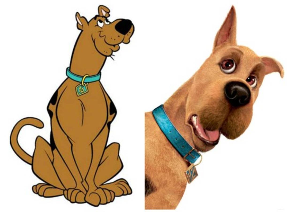 El amigable Scooby Doo de 1969 y el dibujo animado por computadora de 2002.