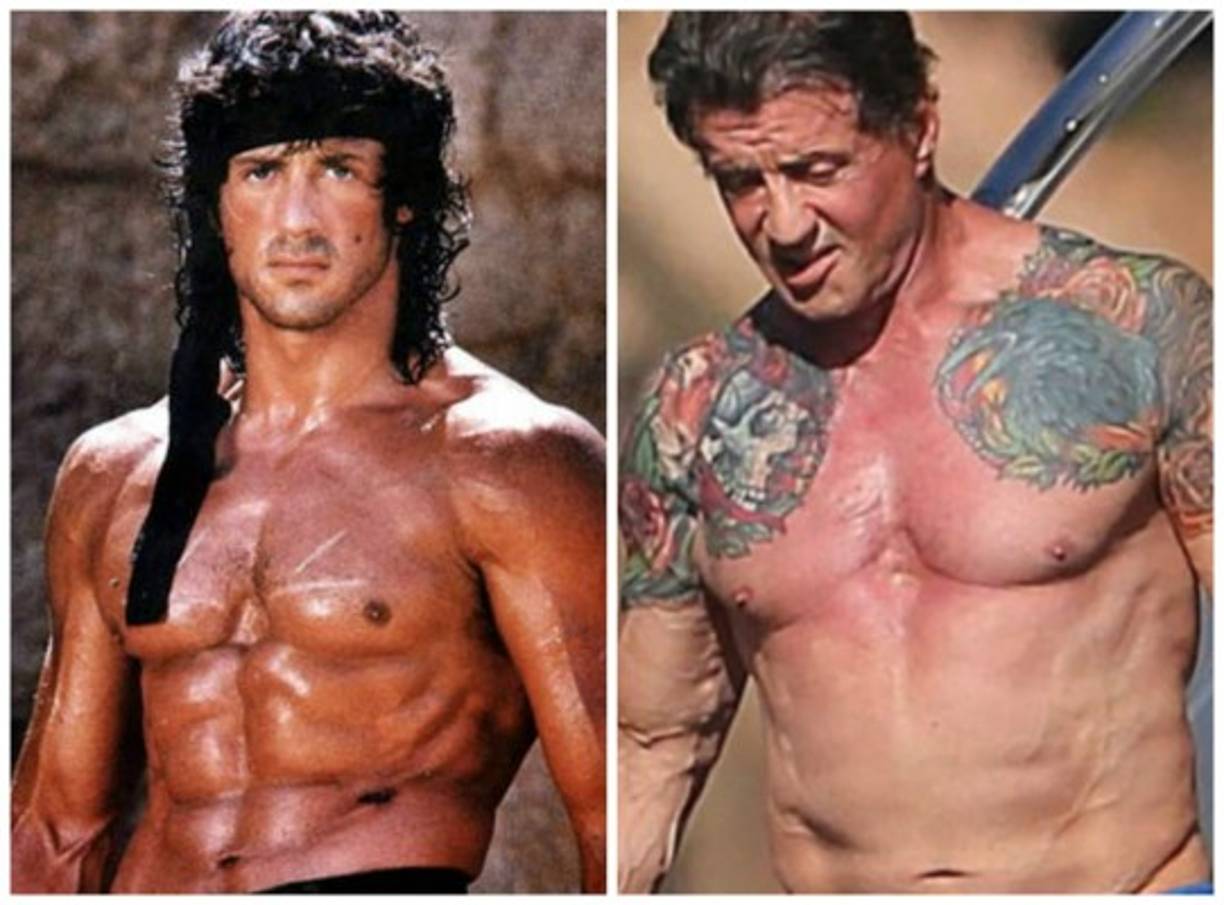 Silvester Stallone es famoso por sus papeles en las secuencias de Rambo y Rocky y aunque aún conserva su musculatura, el paso de los años se evidencia en su rostro y el abdomen.