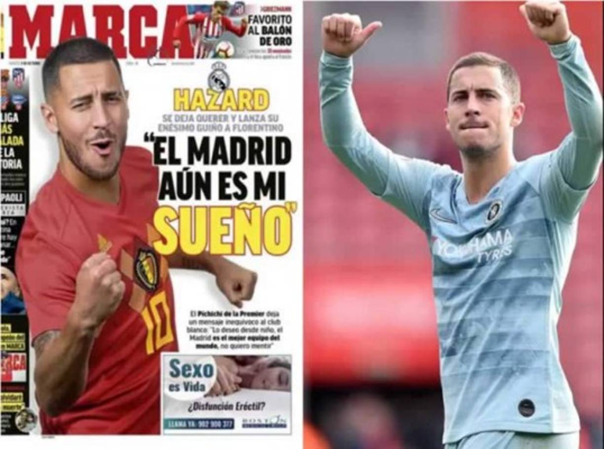 Eden Hazard - El futbolista belga del Chelsea declaró recientemente que 'el Real Madrid es el mejor club del mundo, no quiero mentir, es mi sueño desde quera un niño'. Foto de Marca