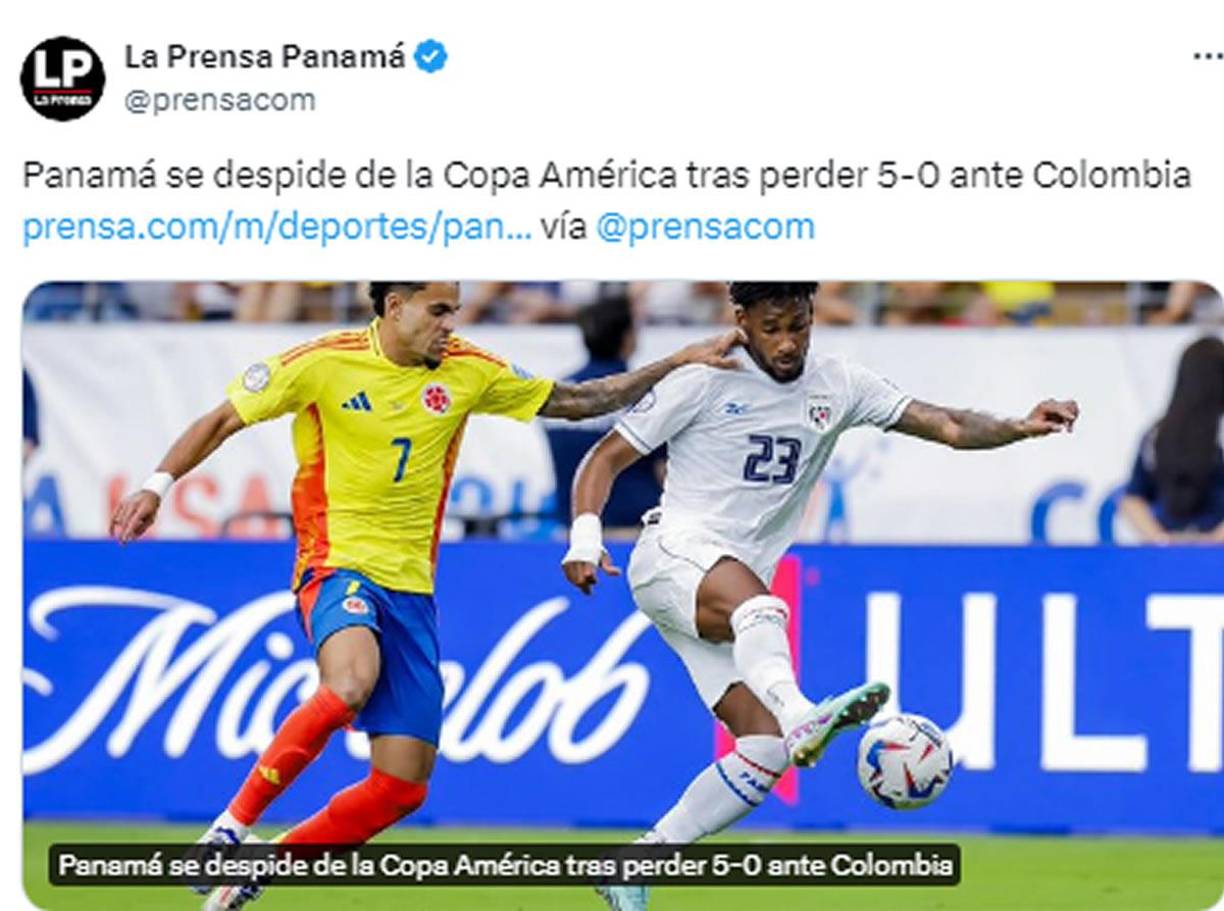 La Prensa Panamá - “Panamá se despide de la Copa América tras perder 5-0 ante Colombia”.