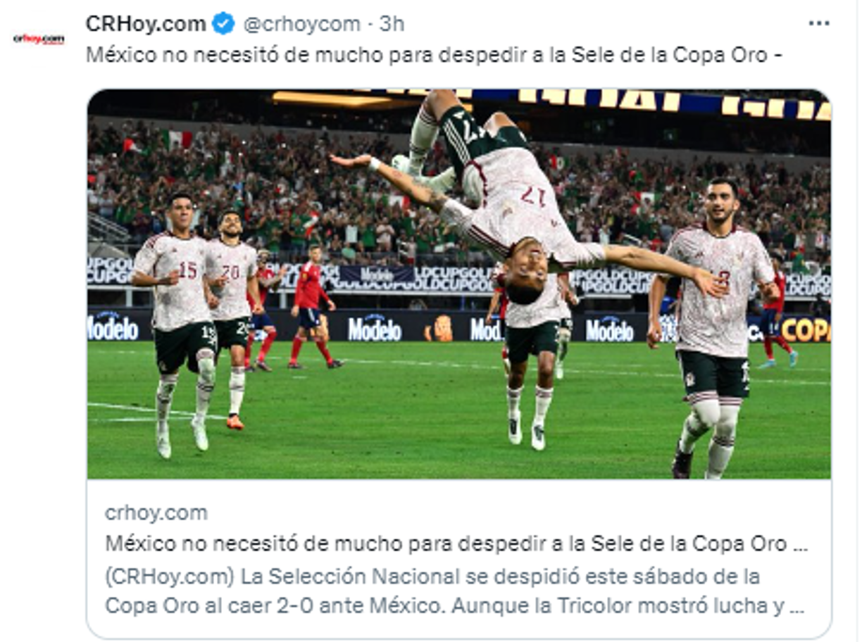 CRHoy.com publicó: “México no necesitó de mucho para despedir a la Sele de la Copa Oro”.