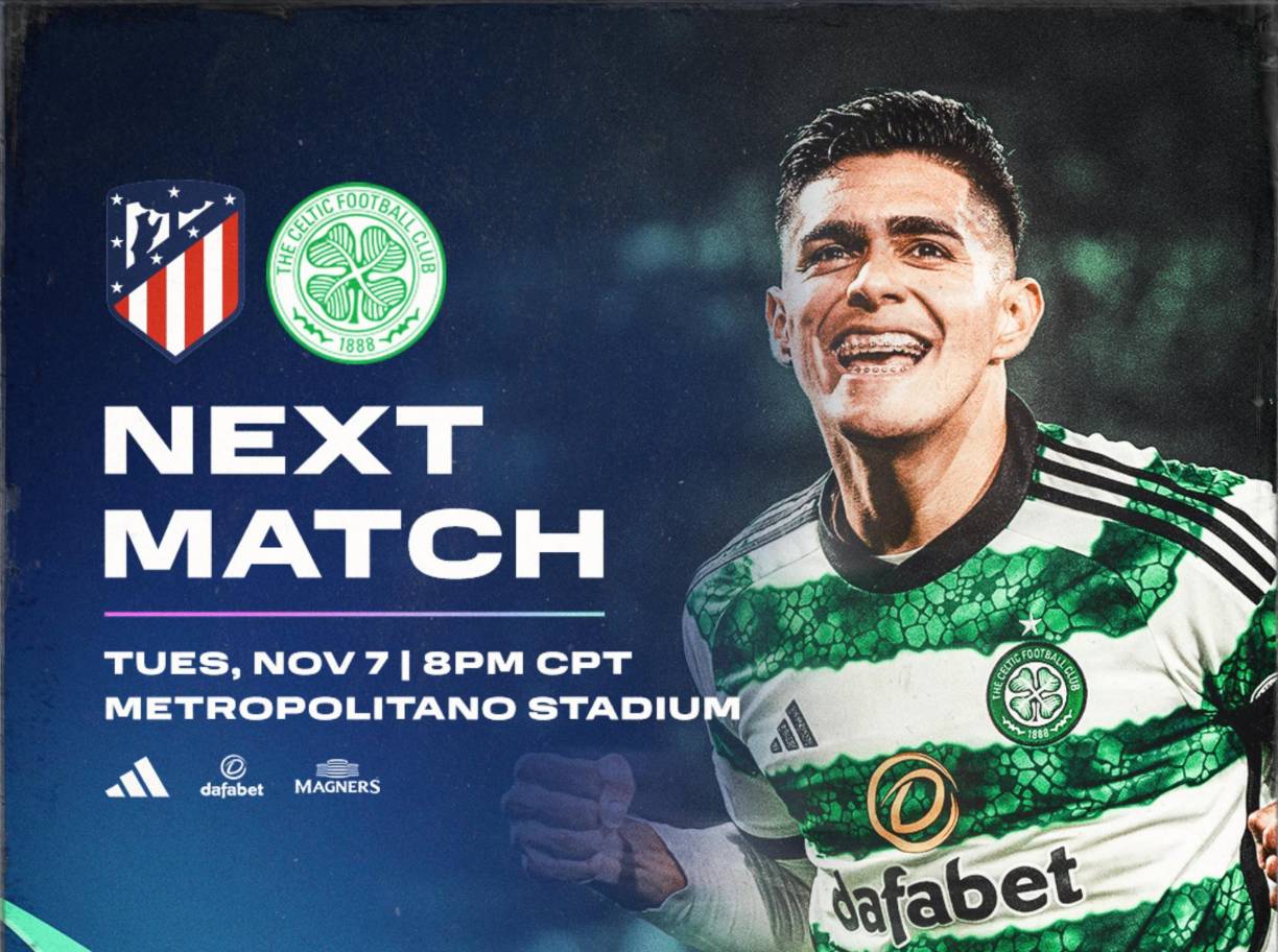 Luis Palma figuró en la promoción del partido por parte del Celtic para la visita al Cívitas Metropolitano.