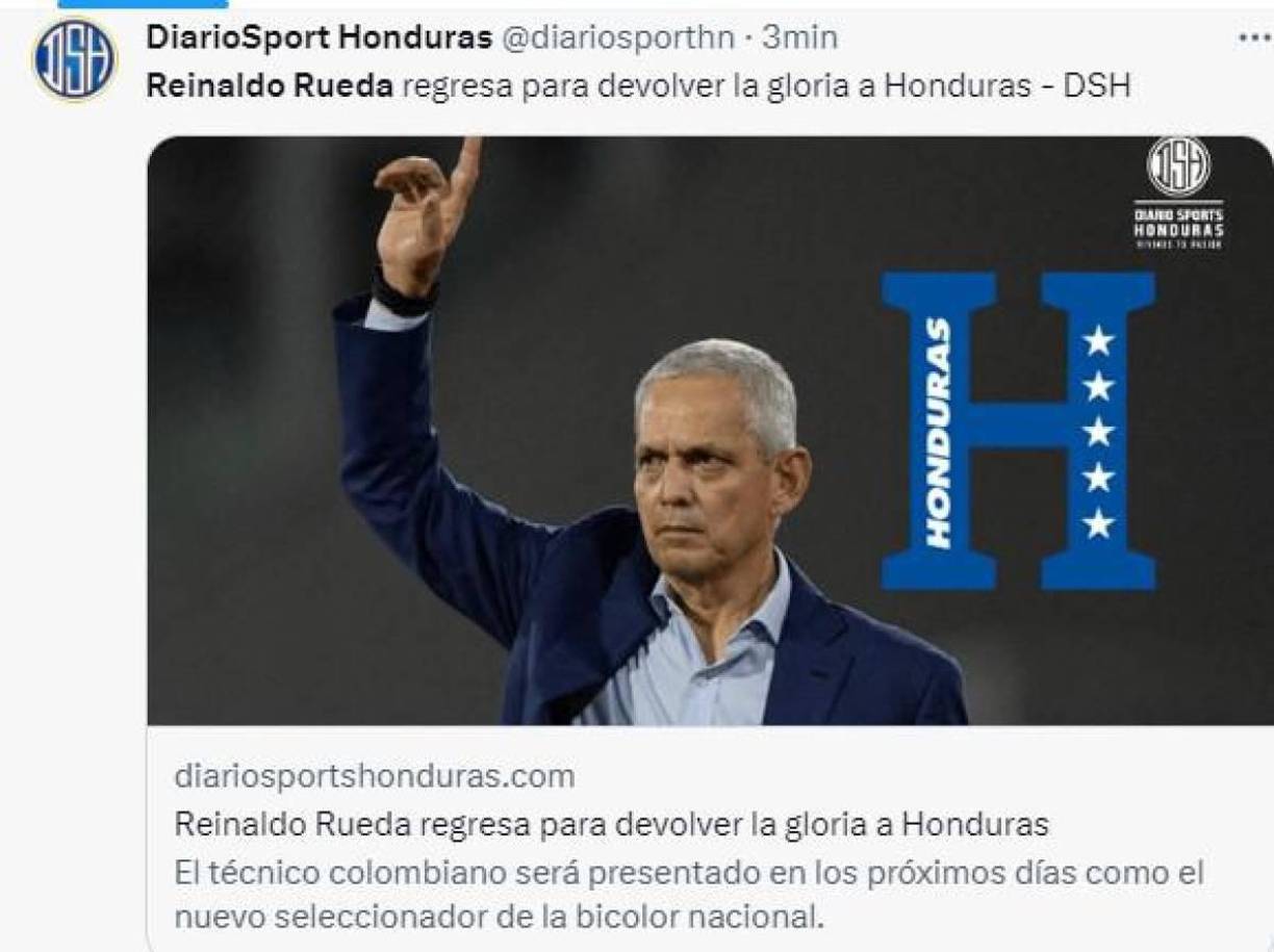 Así titula la prensa hondureña el regreso de Reinaldo Rueda a la Selección Nacional.