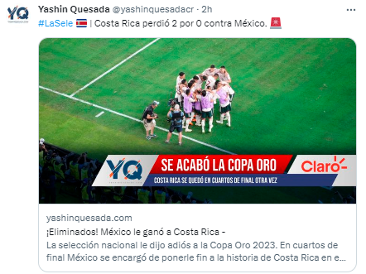 El periodista deportivo Yashin Quesada: “¡Eliminados! México le ganó a Costa Rica”.
